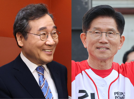 Lee Nak-yon, senior advisor to the New Future Democratic Party, left, and Kim Moon-soo, the presidential candidate from the People Power Party [NEWS1]
