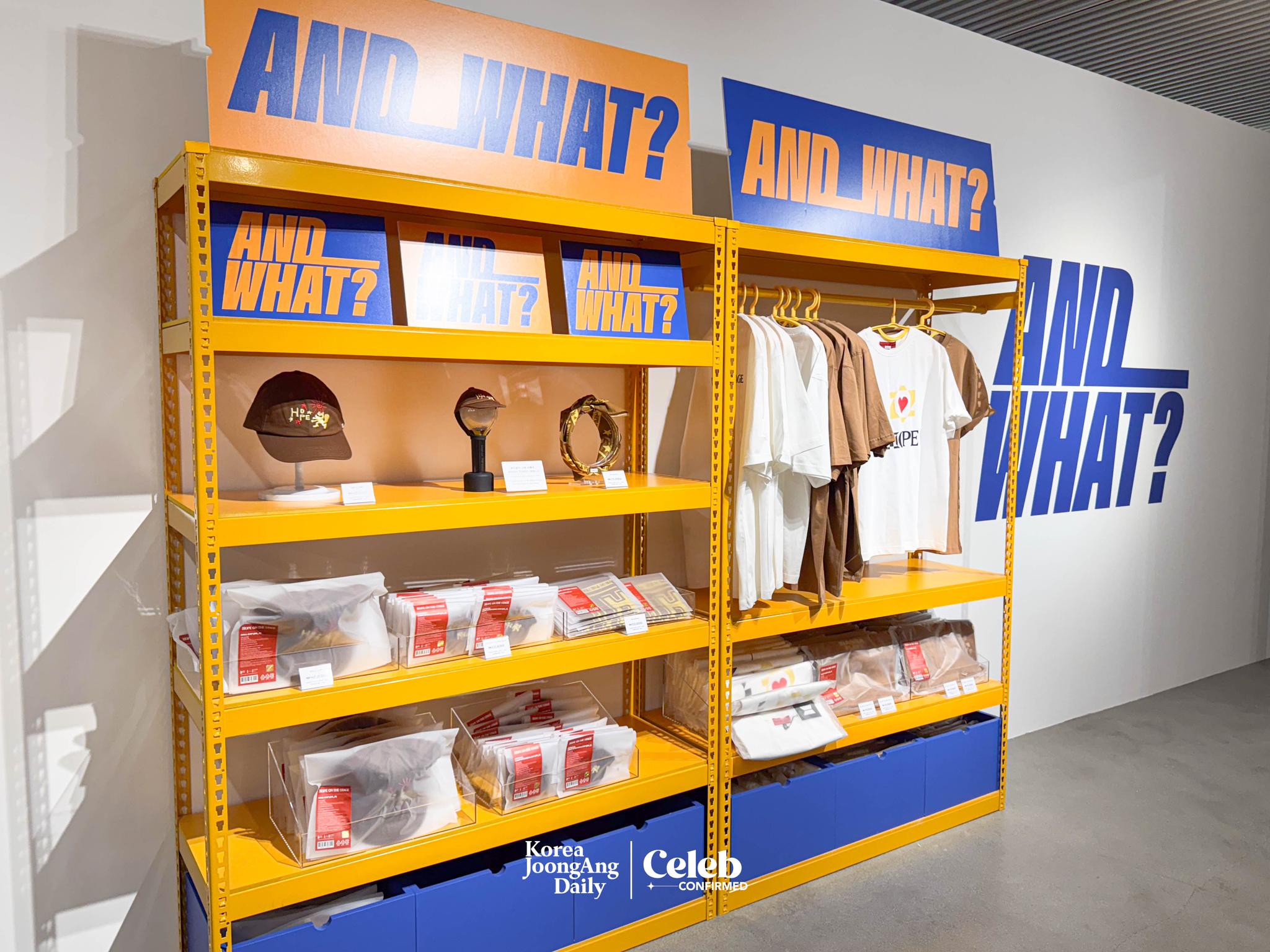 Merchandise at J-Hope’s “And What?” Exhibition at AK Plaza in Hongdae, western Seoul [DANIELA GONZALEZ PEREZ]