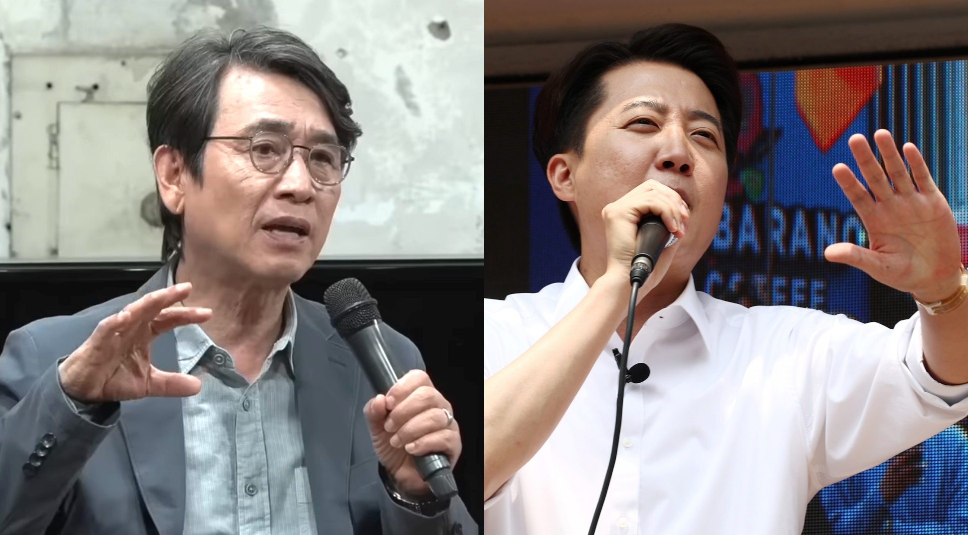 Commentator Yoo Si-min, left, and Lee Jun-seok, the presidential candidate for the minor Reform Party [SCREEN CAPTURE, NEWS1]