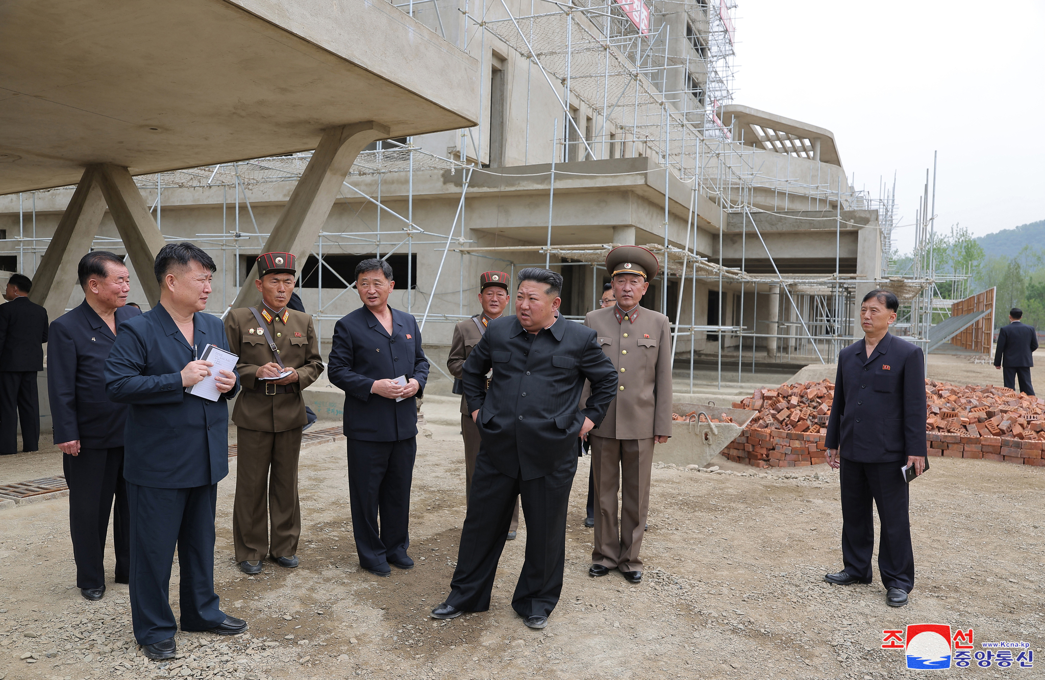 North Korean leader Kim Jong-un visits the construction site for a hospital on the outskirts of Pyongyang on June 2, 2025, in this photo provided by the North's official Korean Central News Agency. [KOREAN CENTRAL NEWS AGENCY/YONHAP]