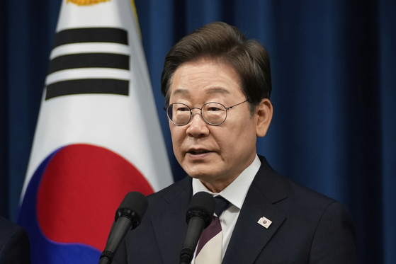 Korean new President Lee Jae-myung speaks during a press conference at the presidential office in Seoul on June 4, 2025. [AP/YONHAP]