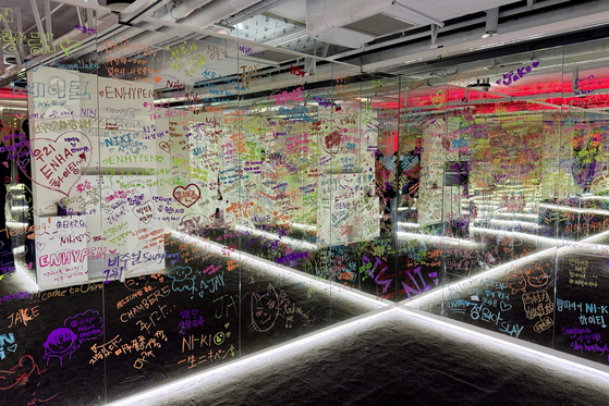 Enhypen and Spotify jointly host a pop-up exhibition titled ″Maison Enhypen″ set inside the Seoul Museum of Art underground bunker in western Seoul, which runs from June 5 to 14. [DANIELA GONZALEZ PEREZ]