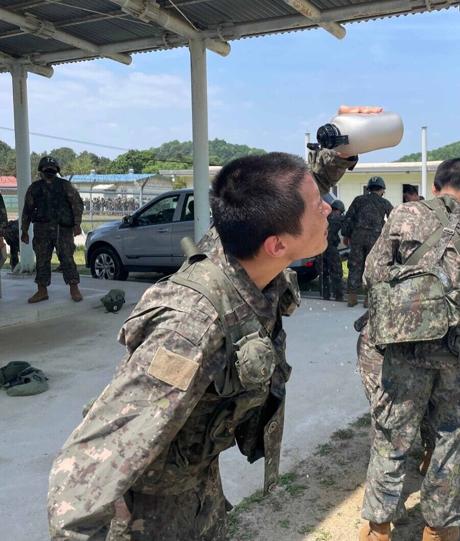J-Hope is seen after a military training session in a photo circulated online in May 2023. [SCREEN CAPTURE] 
