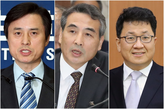 This undated composite file photo shows from left: Cho Eun-suk, former acting chief of the Board of Audit and Inspection; Min Joong-ki, former chief judge of the Seoul Central District Court; and Lee Yoon-jae, a professor at Myongji University. [YONHAP]