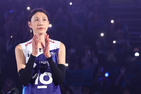 Kim Yeon-koung reacts after the KYK Invitational 2025 All-Star game series at Incheon Samsan World Gymnasium in Incheon on May 18. [YONHAP] 