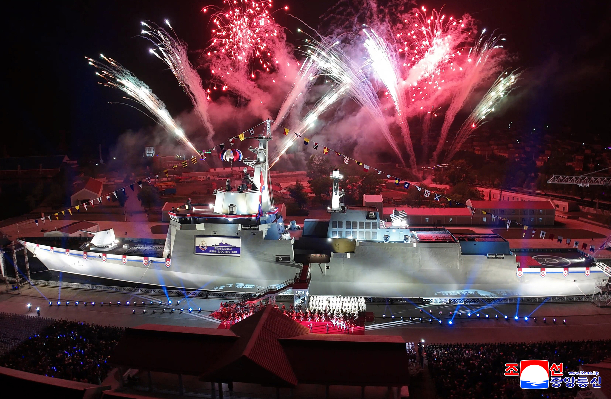 North Korea held a launch ceremony on June 12 at the Najin Shipyard for a newly built navy destroyer, which has been named Kang Kon, according to a report by the state-run Korean Central News Agency on June 13. [YONHAP]