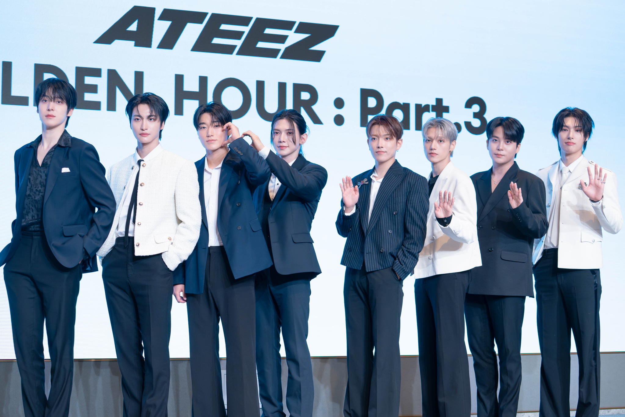 Ateez poses for a photo during a press conference for its 12th EP, ″Golden Hour: Part. 3,” on June 12, held in Mapo District, western Seoul. [DANIELA GONZALEZ PEREZ]