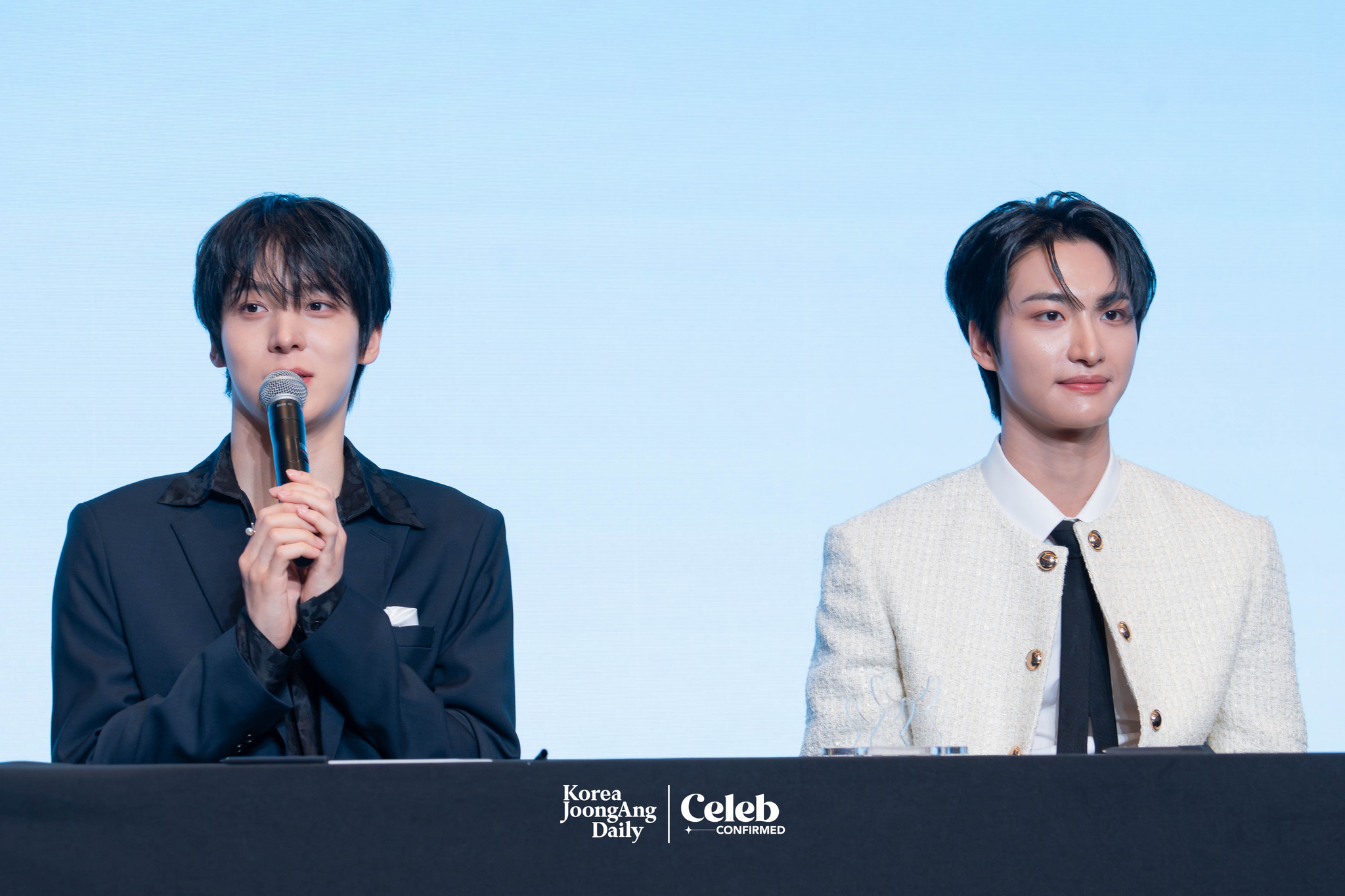 Boy band Ateez answers questions during a  news conference for the release of its 12th EP, “Golden Hour: Part.3,” at Hotel Naru Seoul MGallery Ambassador in western Seoul. [DANIELA GONZALEZ PEREZ]