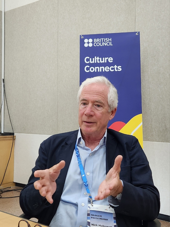 Nick McDowell, director of international at Arts Council England, speaks to the Korea Joongang Daily at Arko Arts Theater in Jung District, central Seoul, on May 29, 2025. [BRITISH COUNCIL] 