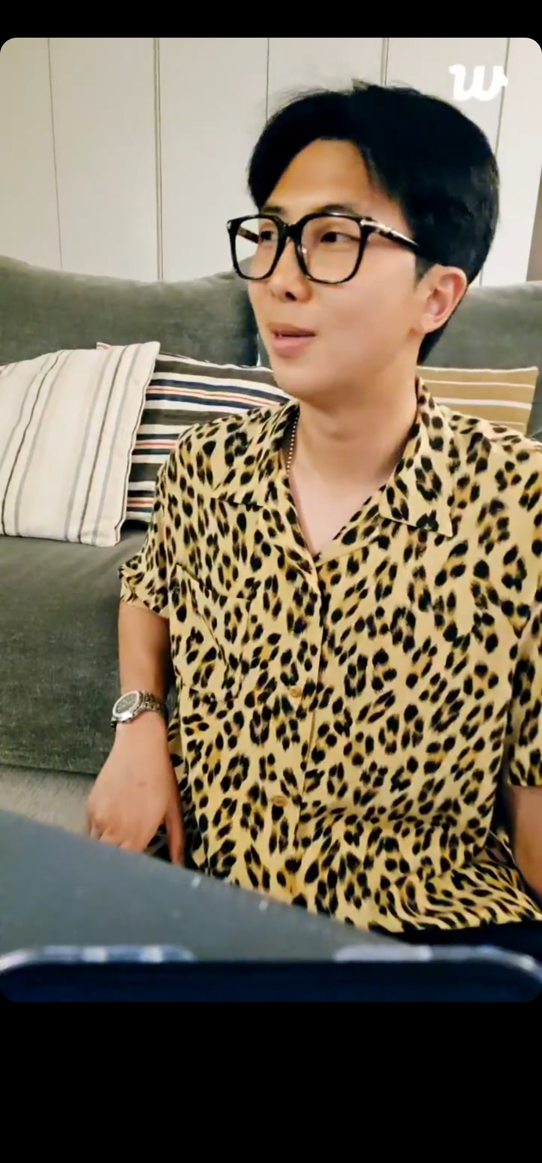 BTS member RM during a livestream on fan community platform Weverse on June 10, the day he and his bandmate V were discharged from their military duties [SCREEN CAPTURE]