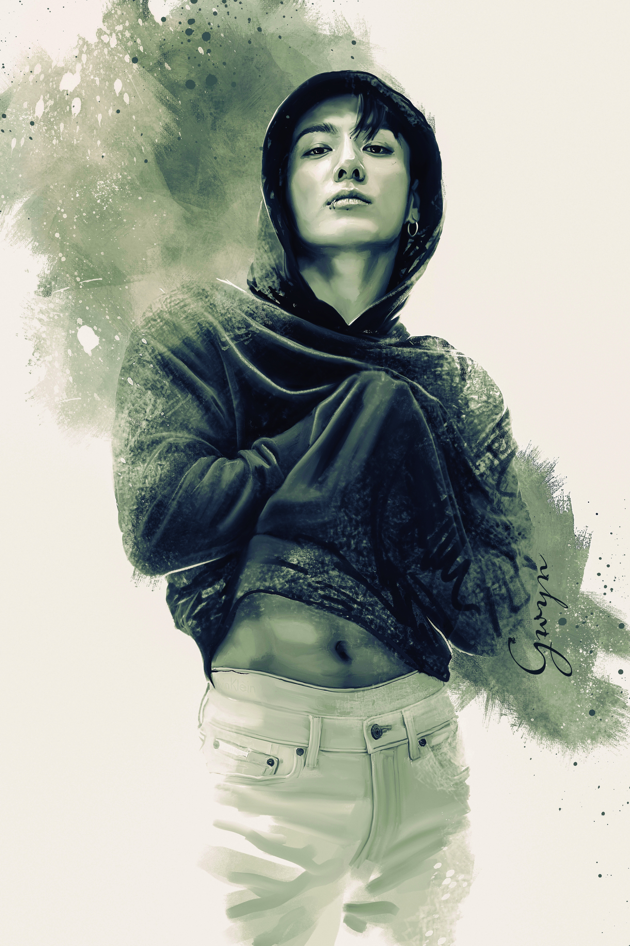 Fan art of BTS member Jungkook titled ″Jung Kook″ by artist Gwynevar from Spain and curated by the 25th Hour Collective at the ″Presence in Absence: The Art of BTS Chapter 2″ art exhibition [25TH HOUR COLLECTIVE]