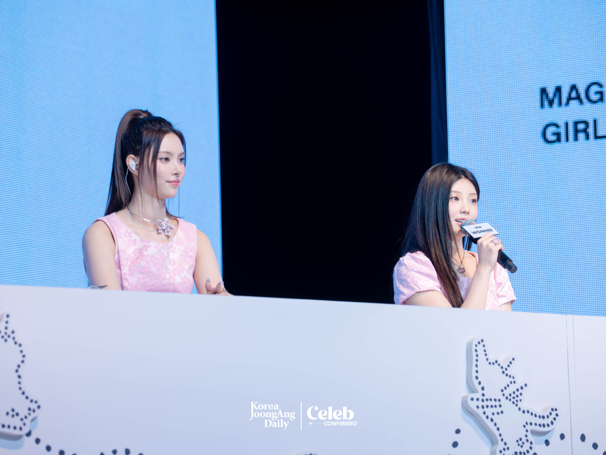 ILLIT answers reporters' questions during a a showcase for the release of its 3rd EP, “bomb,” at Yes24 Live Hall in eastern Seoul on June 16. [DANIELA GONZALEZ PEREZ]