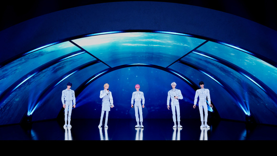 Virtual boy band Plave performs a showcase in Japan on June 17. [VLAST]