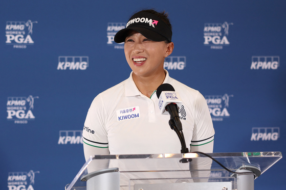 Amy Yang of Korea answers questions from media prior to the 2025 KPMG Women's PGA Championship at Fields Ranch East at PGA Frisco on June 18 in Frisco, northeast Texas. [AFP/YONHAP]
