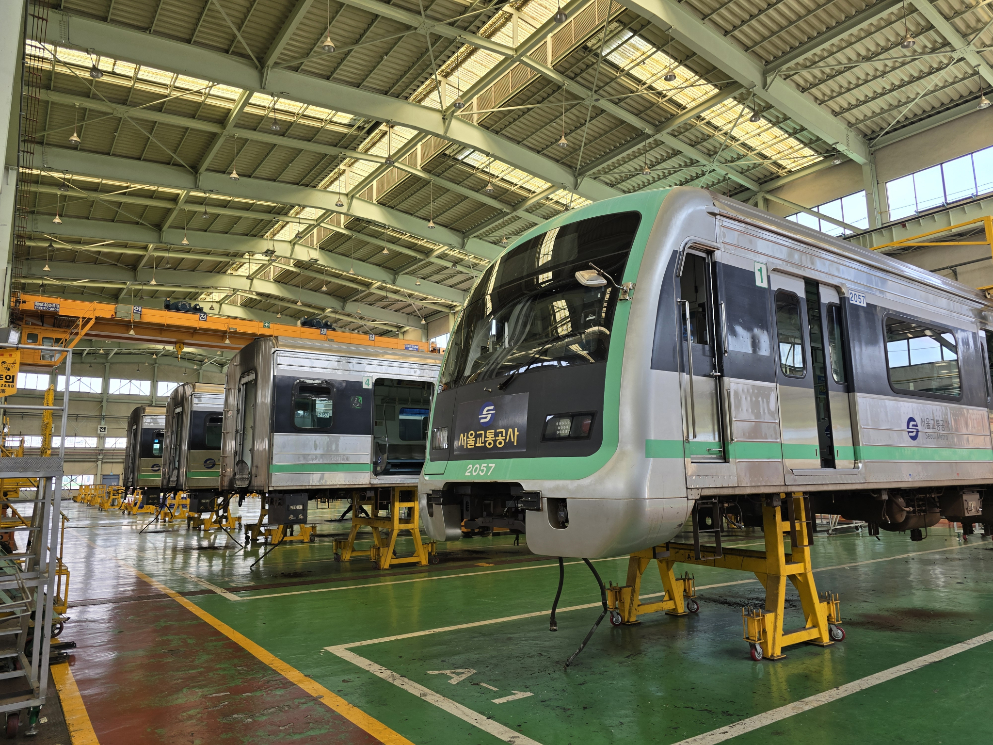 Subway trains await maintenance at Gunja Train Depo in Seongdong District, eastern Seoul, in August 2024. [YONHAP] 
