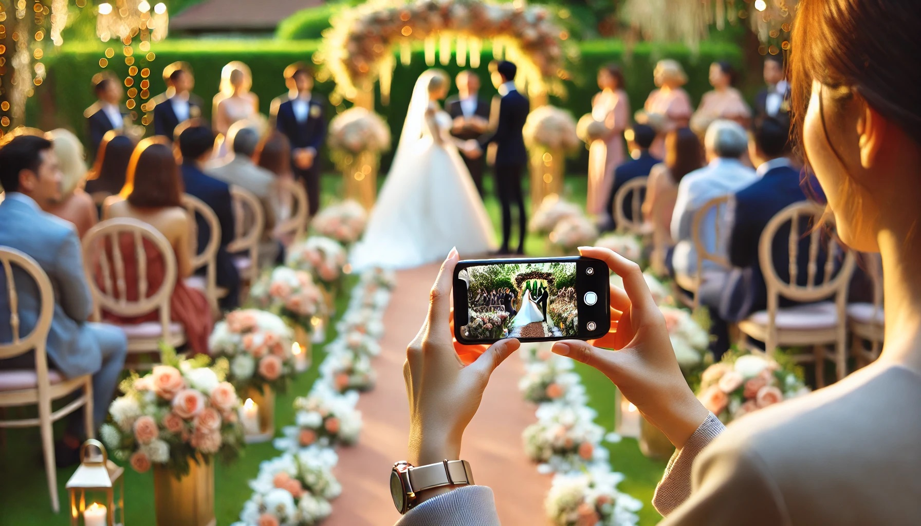 Wedding day photos taken with an iPhone, called iPhone wedding snaps, are trumping the traditional digital camera shots for young Korean couples today [JOONGANG ILBO/CHATGPT]