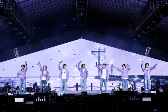 BTS's ″Yet to Come in Busan″ concert held on Oct. 15, 2022, which was the band's last full-group activity before Jin's enlistment in December [BIGHIT MUSIC]