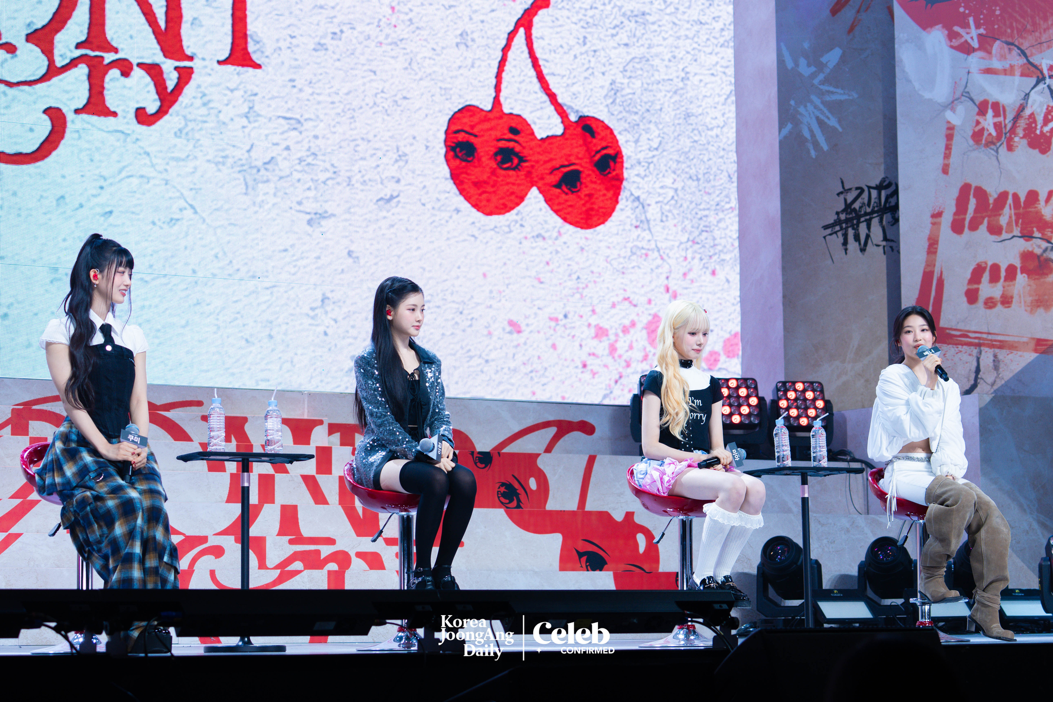 Girl group Baby DONT Cry answers reporters' questions during a a showcase for the release of its first single, “F Girl,” at Blue Square in central Seoul on June 23. [DANIELA GONZALEZ PEREZ]