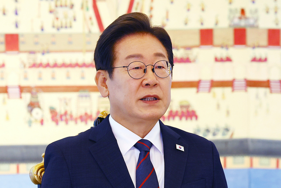 President Lee Jae Myung speaks during a meeting with lawmakers at the presidential residence in Yongsan, central Seoul, on June 22. [YONHAP] 