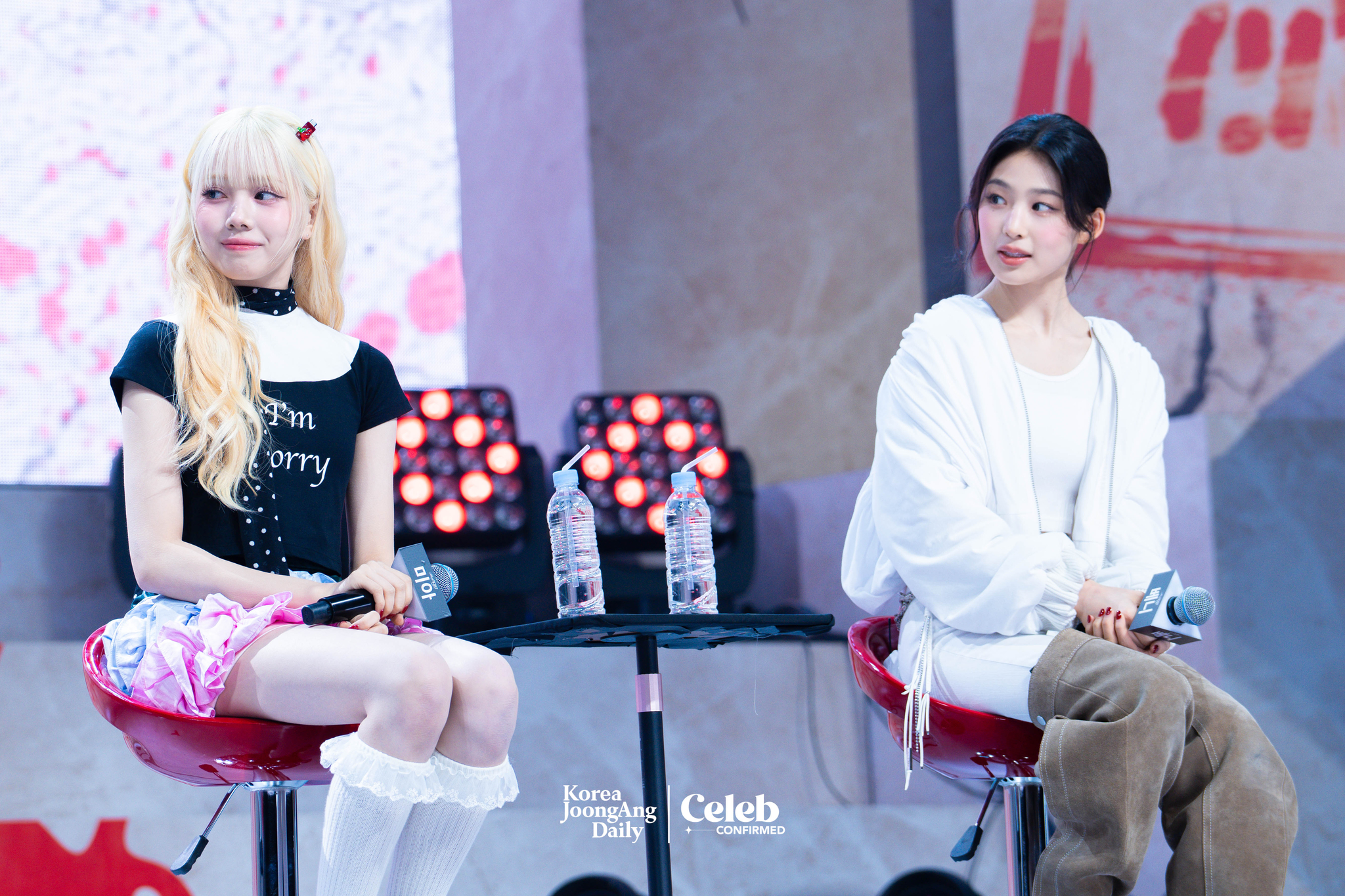 Girl group Baby DONT Cry answers reporters' questions during a a showcase for the release of its first single, “F Girl,” at Blue Square in central Seoul on June 23. [DANIELA GONZALEZ PEREZ]
