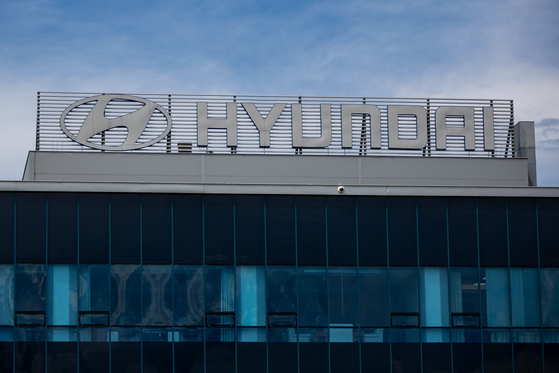 A logo sits on display above the headquarters of Hyundai Motor Manufacturing Czech plant in Nosovice, Czech Republic, on June 2, 2025. [EPA/YONHAP]