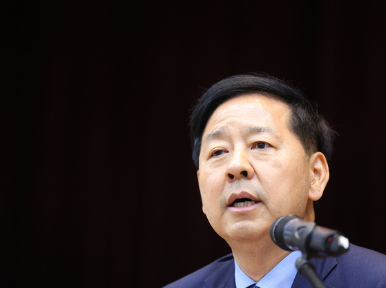 Koo Yun-heol, the Lee Jae Myung administration's nominee for finance minister and deputy prime minister, speaks to reporters at a press conference in the Korea Deposit Insurance Corporation building in Jung District, central Seoul, on June 29. [YONHAP]