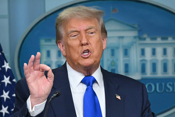 U.S. President Donald Trump speaks during a news conference in the Brady Briefing Room of the White House on June 27. [AFP/YONHAP]