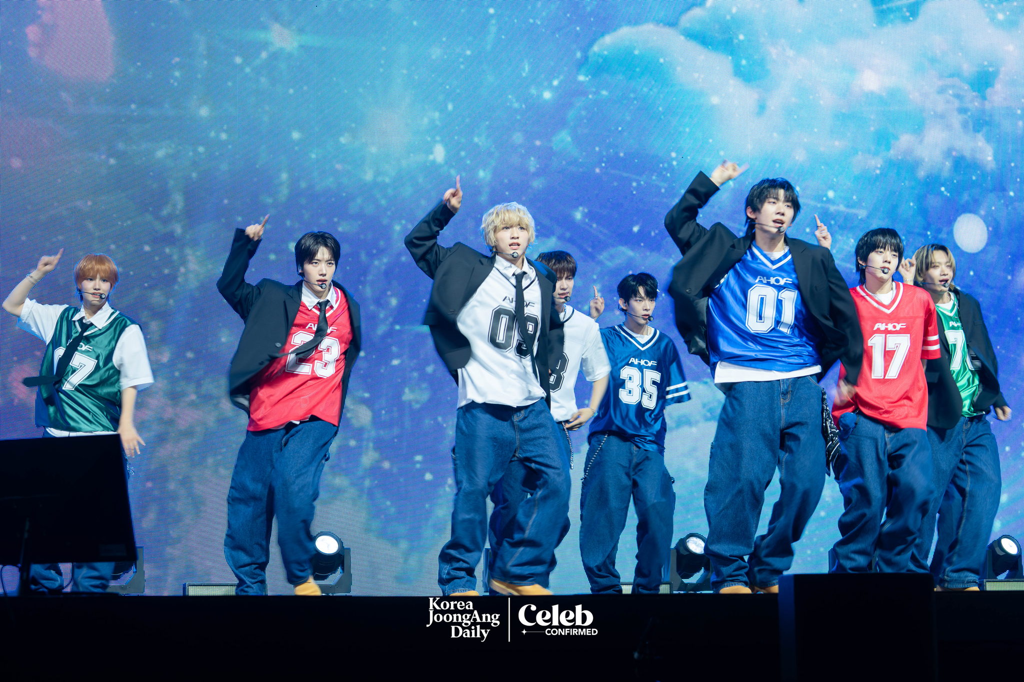 Boy band AHOF performs lead track “Rendezvous” during a showcase for the release of its first EP, “Who We Are,” at Yes24 Live Hall in eastern Seoul on July 1. [DANIELA GONZALEZ PEREZ]