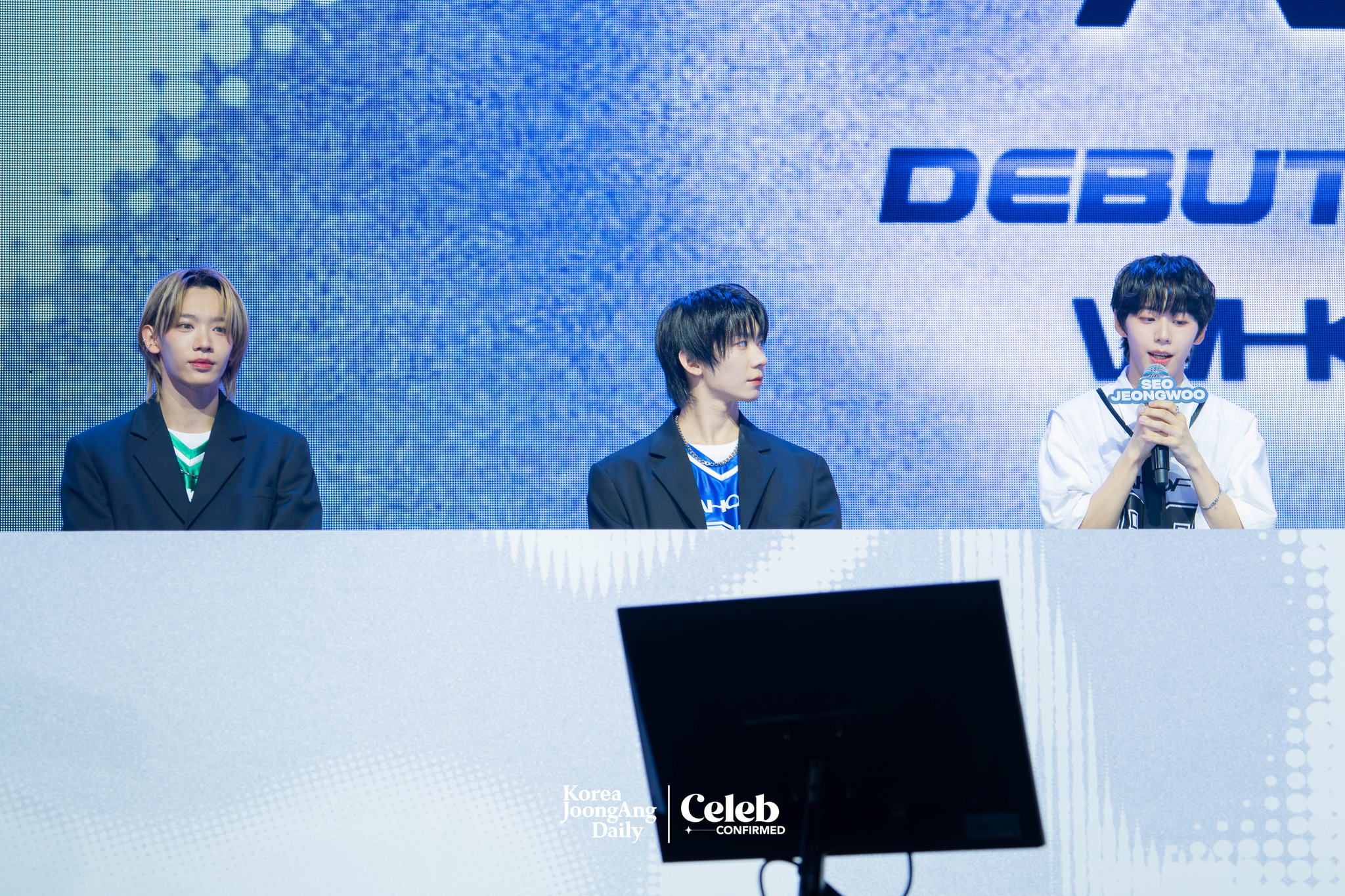 Boy band AHOF answers reporters' questions during a showcase for the release of its first EP, “Who We Are,” at Yes24 Live Hall in eastern Seoul on July 1. [DANIELA GONZALEZ PEREZ]