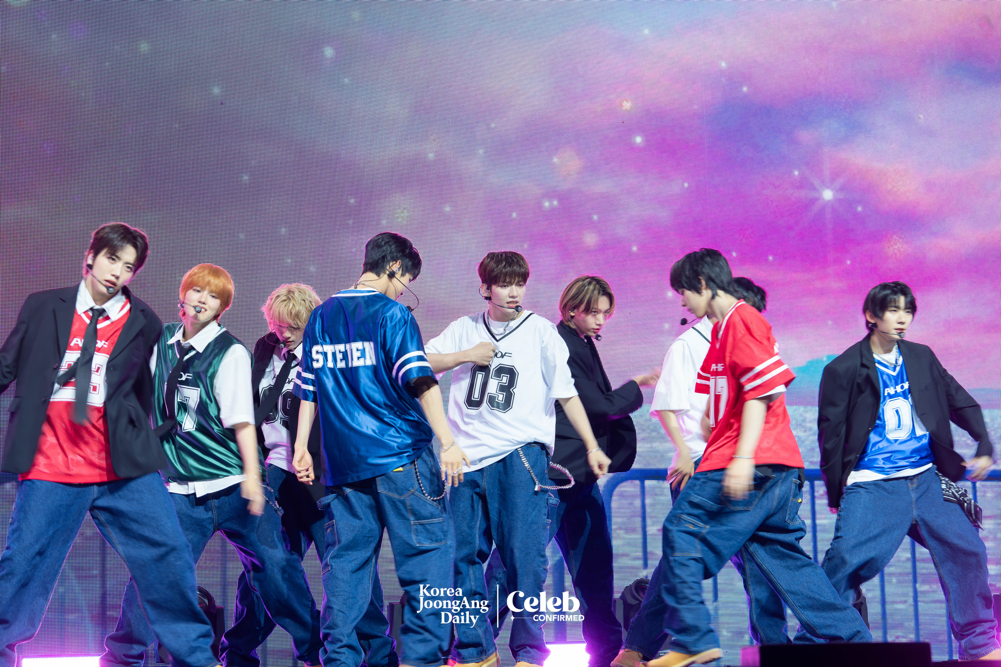 Boy band AHOF performs lead track “Rendezvous” during a showcase for the release of its first EP, “Who We Are,” at Yes24 Live Hall in eastern Seoul on July 1. [DANIELA GONZALEZ PEREZ]