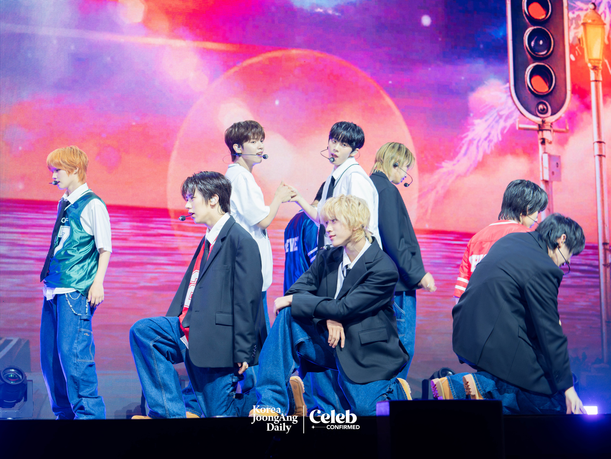 Boy band AHOF performs lead track “Rendezvous” during a showcase for the release of its first EP, “Who We Are,” at Yes24 Live Hall in eastern Seoul on July 1. [DANIELA GONZALEZ PEREZ]