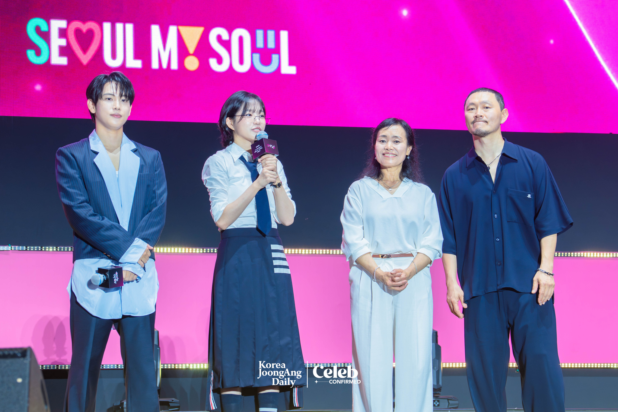 The cast of the third season of “Squid Game” (2021-) during a fan event for the release of the third season of “Squid Game” at Seoul Plaza in central Seoul on June 28. [DANIELA GONZALEZ PEREZ]