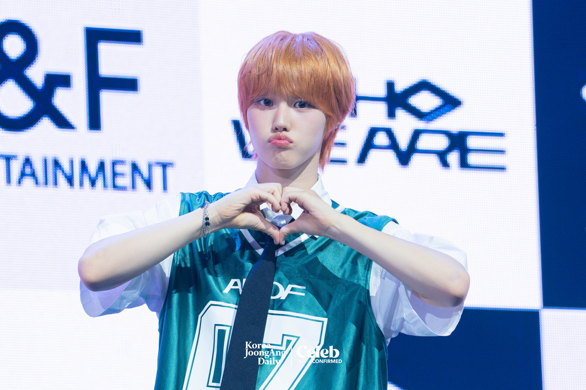AHOF’s Park Ju-won poses for photos during a showcase for the release of the first EP, “Who We Are,” at Yes24 Live Hall in eastern Seoul on July 1. [DANIELA GONZALEZ PEREZ]