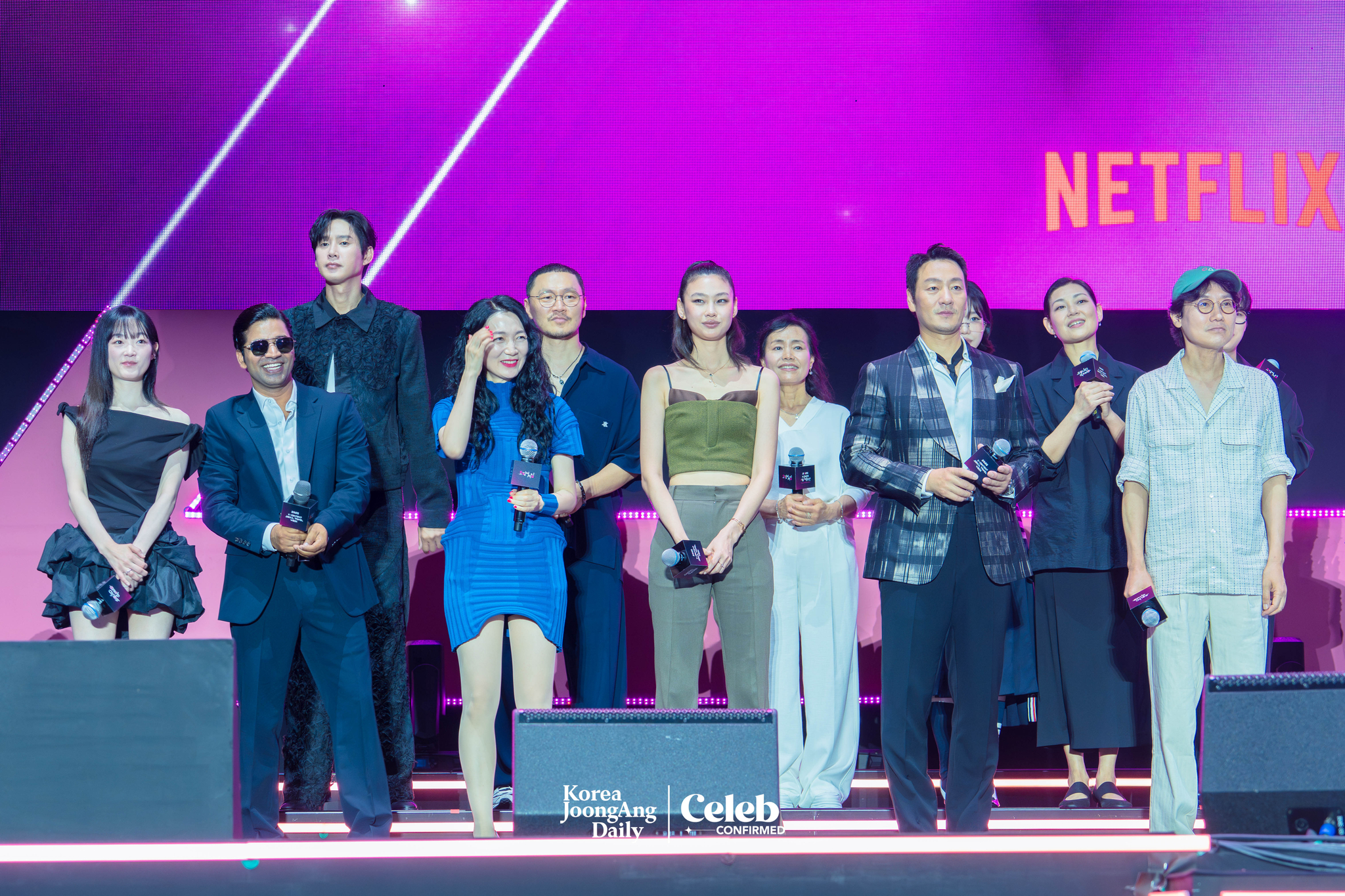 The cast of the third season of “Squid Game” (2021-) during a fan event for the release of the third season of “Squid Game” at Seoul Plaza in central Seoul on June 28. [DANIELA GONZALEZ PEREZ]