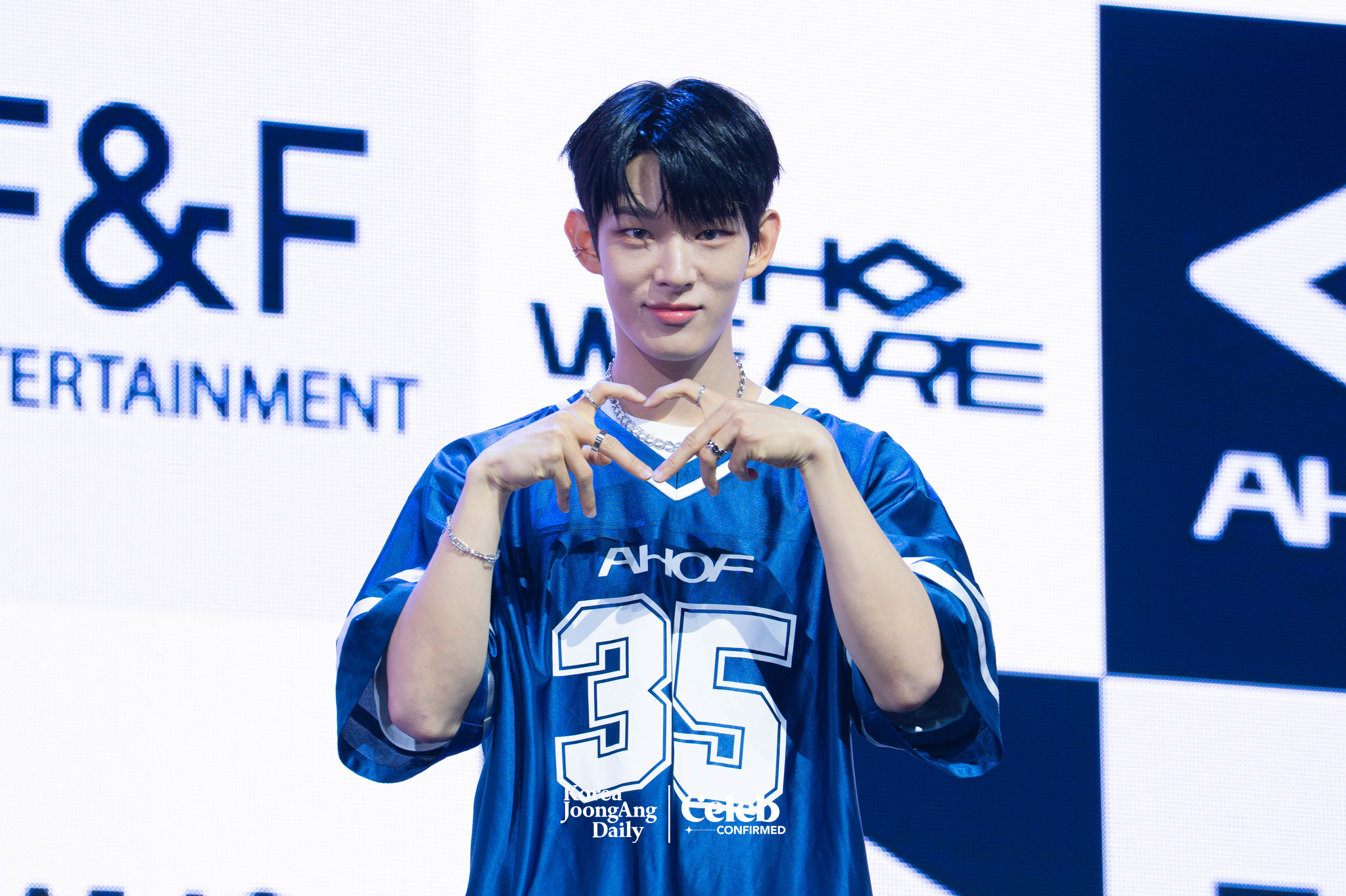 AHOF’s Steven poses for photos during a showcase for the release of the first EP, “Who We Are,” at Yes24 Live Hall in eastern Seoul on July 1. [DANIELA GONZALEZ PEREZ]