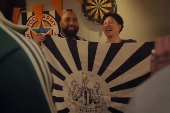 A scene from a video uploaded by Premier League club Newcastle United resembling the Rising Sun flag of Japanese imperialism [SCREEN CAPTURE]