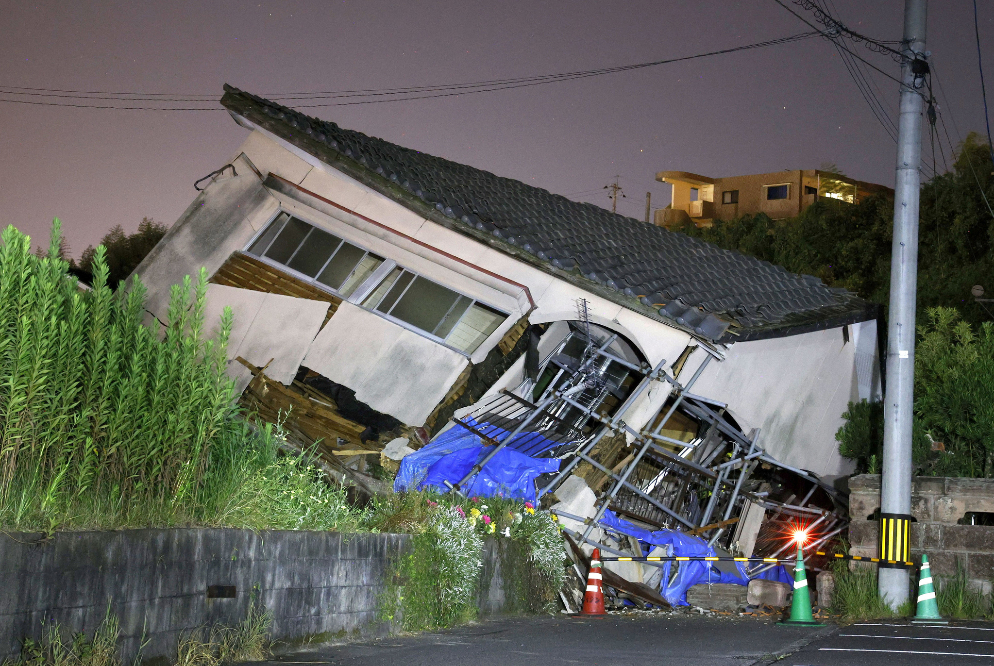 A collapsed house is seen following an earthquake in Osaki town, Kagoshima prefecture, southwestern Japan, Aug. 8, 2024, in this photo taken by Kyodo. [REUTERS/YONHAP]