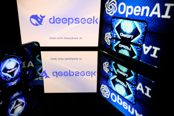This illustration photograph shows screens displaying the logo of DeepSeek, a Chinese AI company that develops open-source large language models, and the logo of OpenAI's artificial intelligence chatbot, ChatGPT, on Jan. 29. [AP/YONHAP]