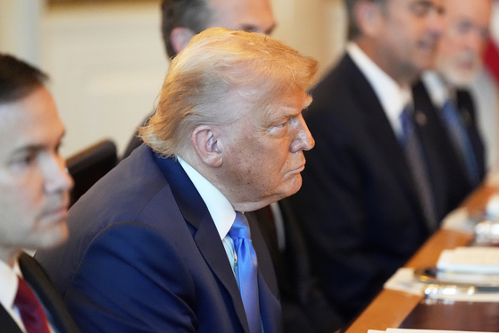 U.S. President Donald Trump meets with Israel's Prime Minister Benjamin Netanyahu, not pictured, in the Blue Room of the White House in Washingtonon July 7. [AP/YONHAP]