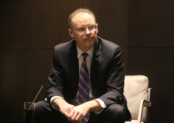 Tim Sweeney, chief executive officer (CEO) and founder of Epic Games, is seen during a press event on Nov. 16, 2021. [YONHAP]