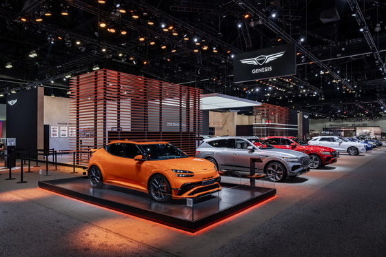 Genesis cars are displayed at the 2024 Los Angeles Auto Show on Nov. 22, 2024, in Los Angeles. [YONHAP]