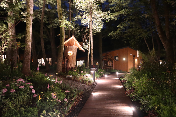 A wooden trail with lighting allows guests to safely walk around Surak Hyu in Nowon District, northern Seoul, on June 28. [LEE SOO-JUNG]
