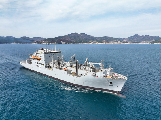 This file, provided by Hanwha Ocean, shows the U.S. Navy's logistics support ship Wally Schirra. [HANWHA]