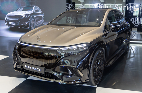 The Mercedes-Maybach EQS 680 SUV Night Series, the first all-electric vehicle under the ultra-luxury Maybach brand, is pictured at XYZ Seoul in Seongdong District, eastern Seoul, on July 25, 2024. [YONHAP]
