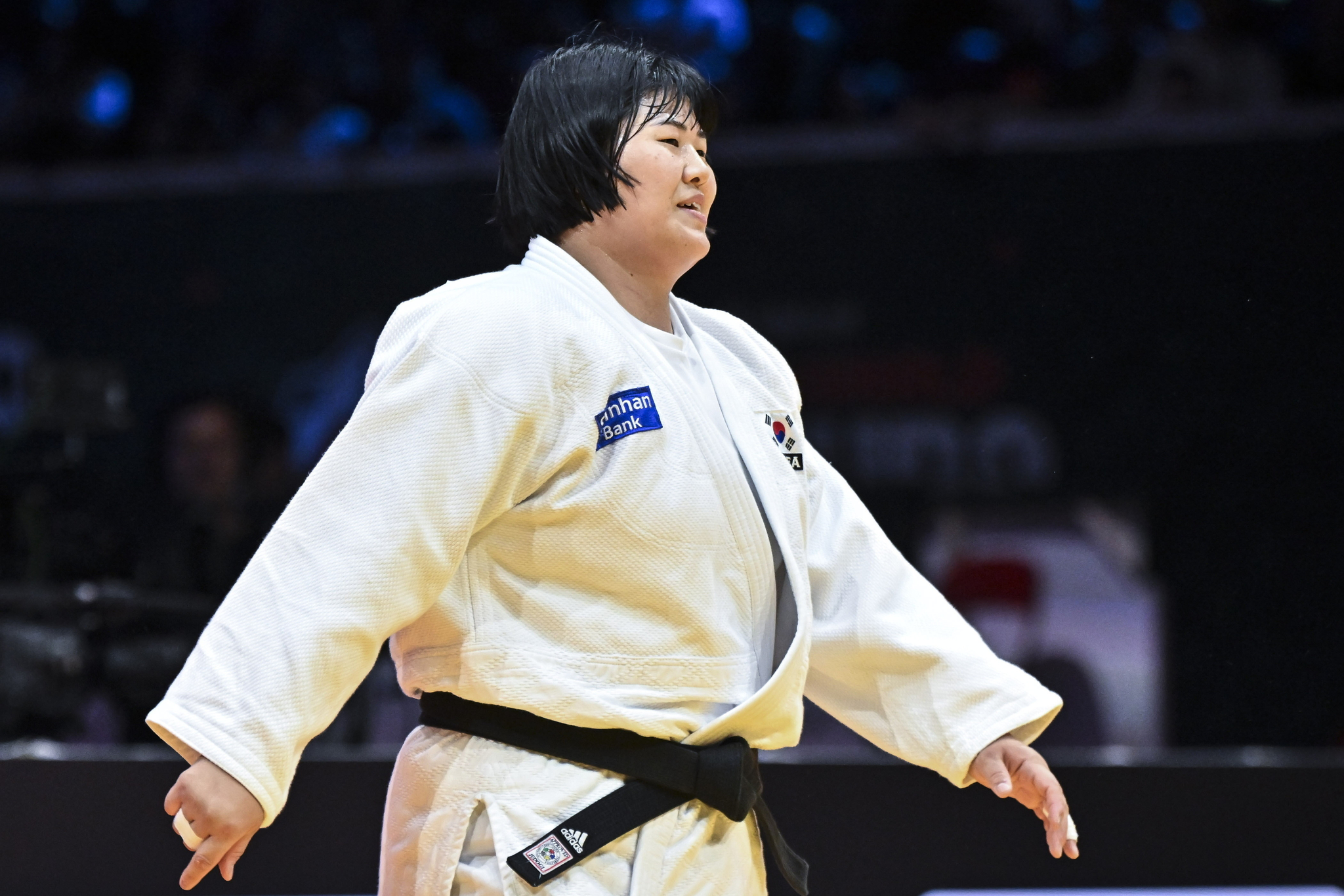 Kim Ha-yun celebrates after beating Mao Arai of Japan to win the final of women's 78-kilogram category of the World Judo Championships in Budapest on June 19. [EPA/YONHAP] 