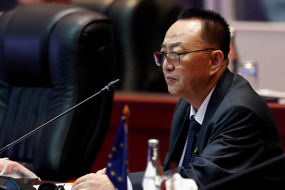North Korea's ambassador to Laos Lee Yong Son attends the 31st Asean Regional Forum at the 57th Asean Foreign Ministers' Meeting at the National Convention Center, in Vientiane, Laos on July 27, 2024. [REUTERS/YONHAP]