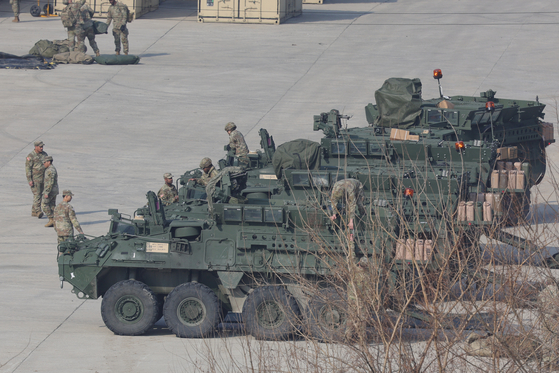 U.S. Forces Korea (USFK) armored vehicles are seen in Dongducheon, Gyeonggi, on March 10. [YONHAP]