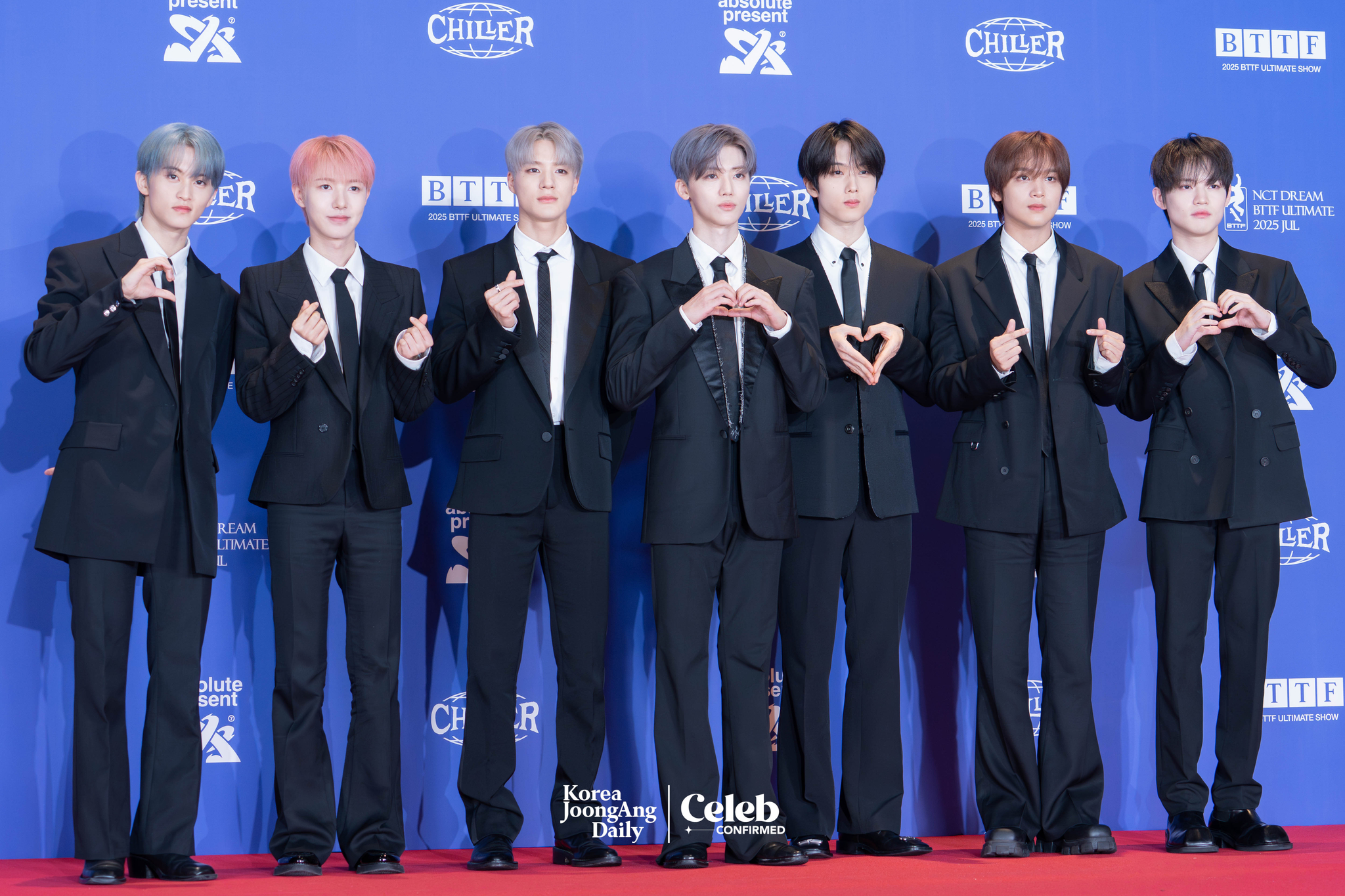 Boy band NCT Dream poses for photos during a news conference for the release of its fifth full-length album, “Go Back To The Future,” at Lotte Cinema World Tower in southern Seoul on July 14. [DANIELA GONZALEZ PEREZ]