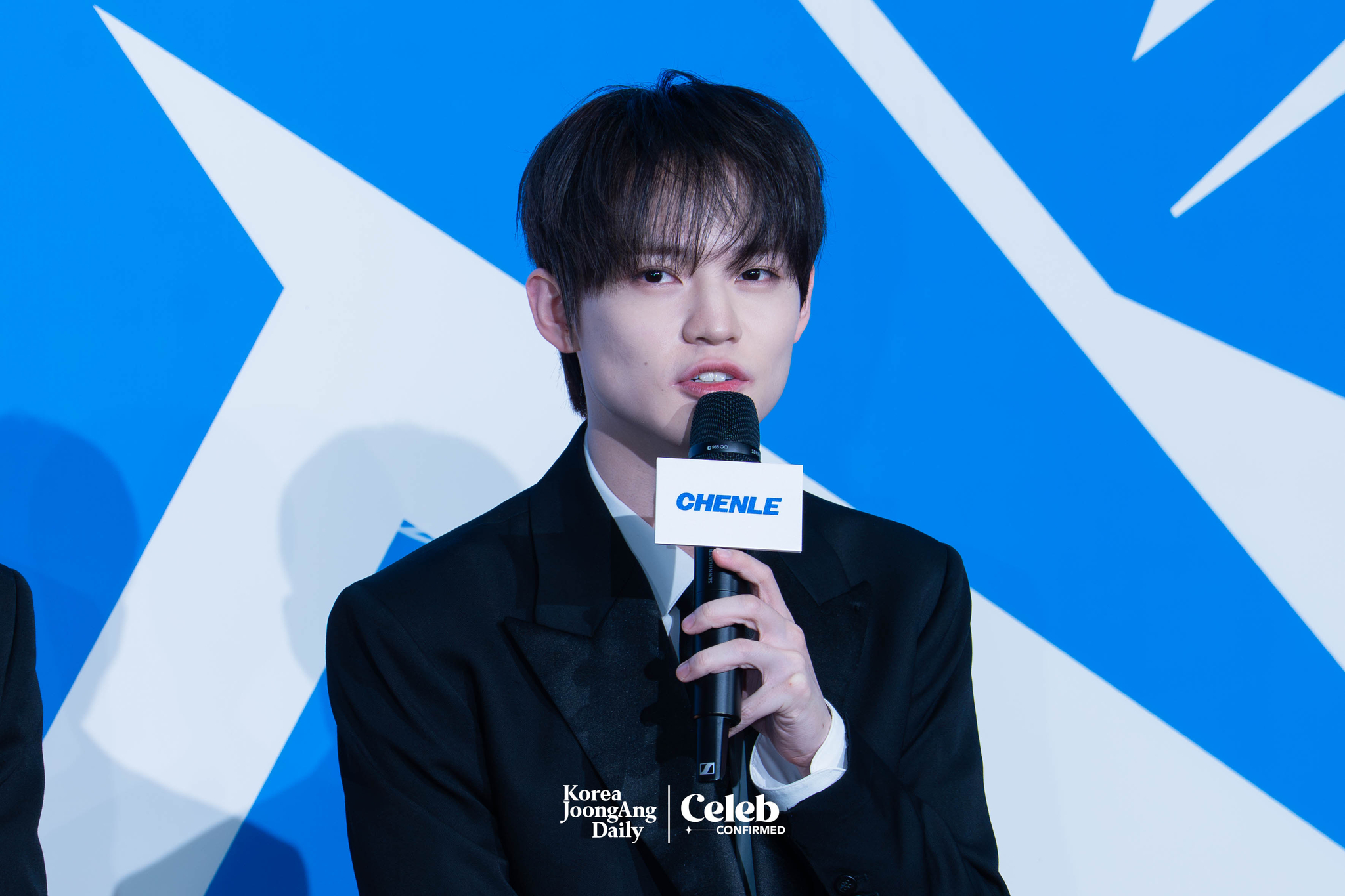 NCT Dream’s Chenle speaks during a news conference for the release of the band's fifth full-length album, “Go Back to the Future,” at Lotte Cinema World Tower in southern Seoul on July 14. [DANIELA GONZALEZ PEREZ]