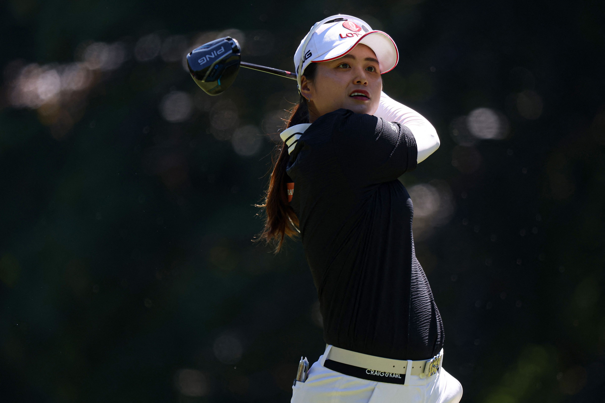 Choi Hye-jin looks on after a shot during the third round of the Amundi Evian Championship at Evian Resort Golf Club in France on July 12. [AFP/YONHAP]